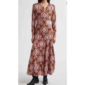 New Farm Rio Women Pineapple Jewelry Front Zip Midi Dress Scarf Medium Boho $239